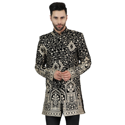 WINTAGE Mens Embroidered Velvet Black 1 Bandhgala : blazer1573