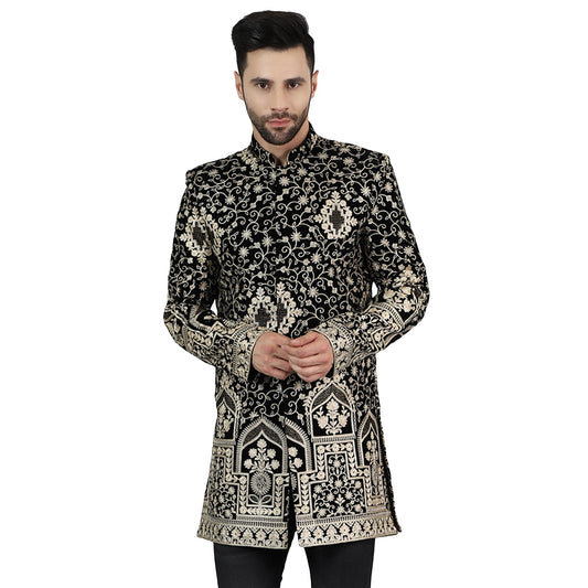 WINTAGE Mens Embroidered Velvet Black 1 Bandhgala : blazer1573