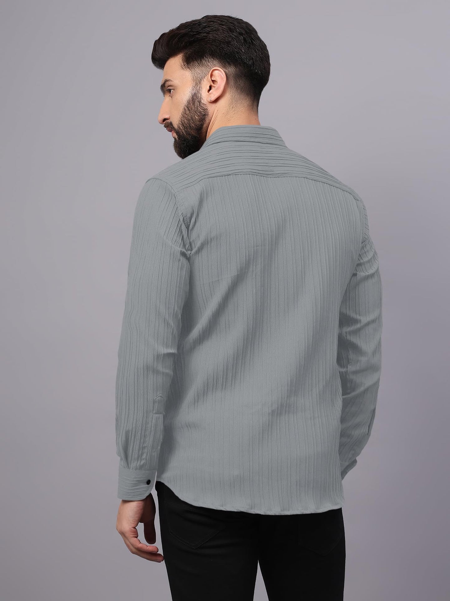 Finivo Fashion MenS Casual Button Down Shirts Long Sleeve Linen Shirt Fashion Textured Beach Summer Shirts Grey