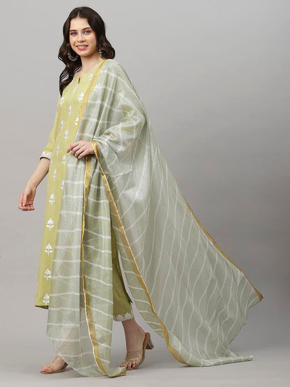 GoSriKi Womens Cotton Blend Kurta Pant With Dupatta