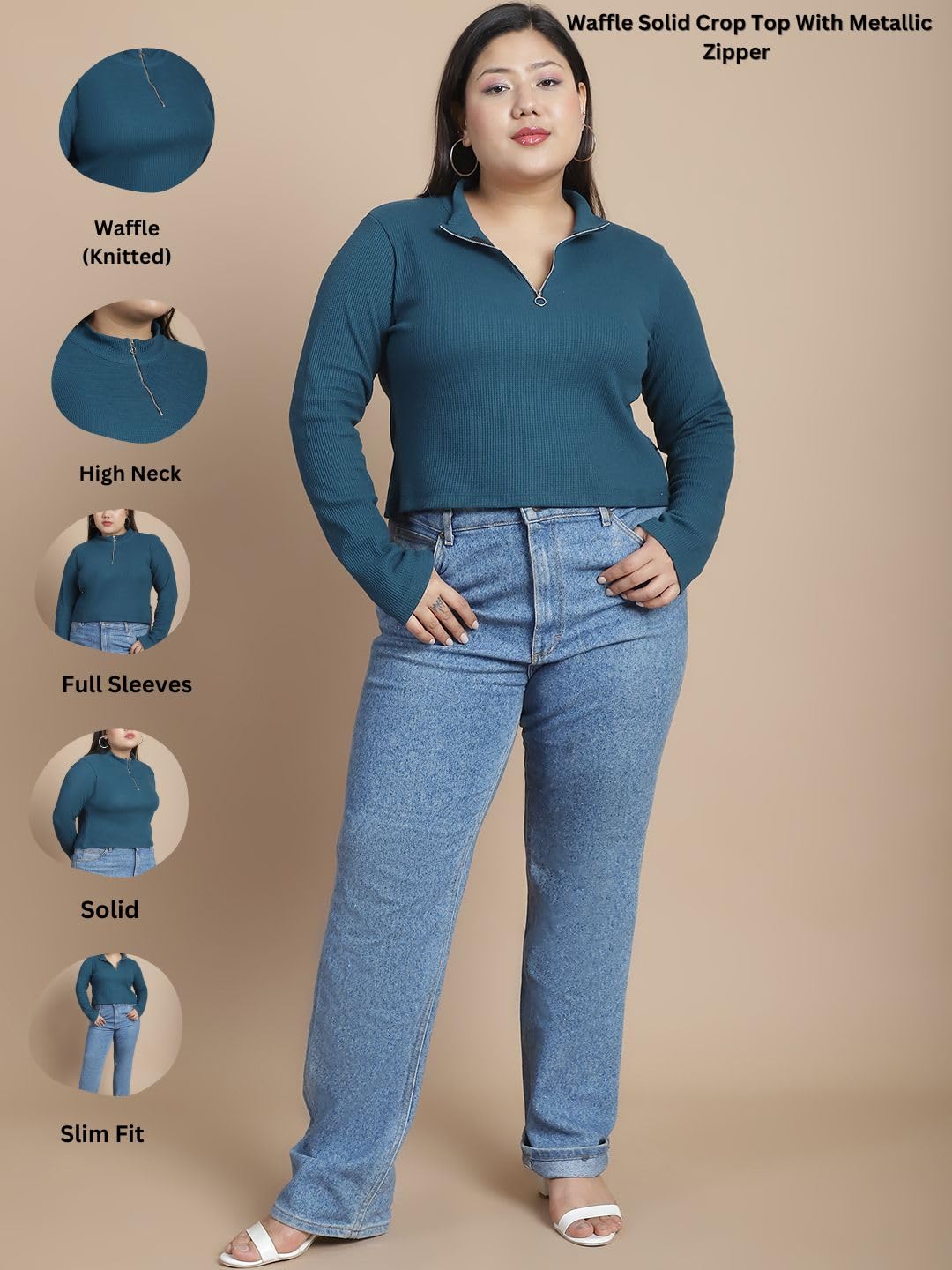 Rigo Womens Waffle High Neck Top (WTOP355-1395PLS_Teal Green