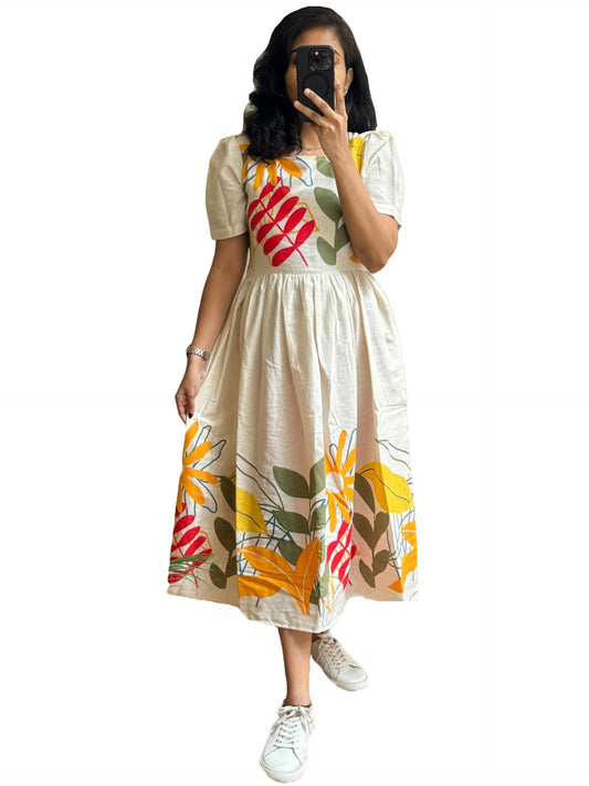 GoSriKi Women's Pure Reyon Anarkali Printed Kurta | Floral Flower Design Print | Anarkali Kurti for Women | Western Maxi Fit & Flare Dress | Casual Spring and Everyday Wear