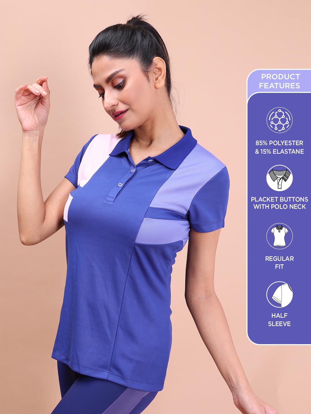 Rupa Colors Womens PLAYSURE Dry FIT Activewear Polo T-Shirt | 100% Polyester Fabric | Stretchable | Reflective Logo | Trendy Des