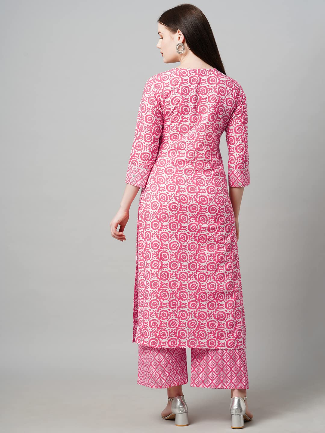 GoSriKi Women's Cotton Blend Traditional Straight Printed Kurta and Palazzo Set (Valab-GS)