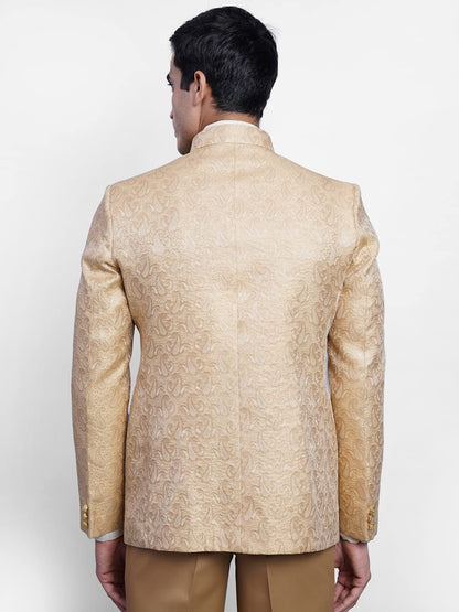 WINTAGE Mens Banarasi Rayon Cotton Festive and Casual Bandhgala Jodhpuri Blazer : Beige1