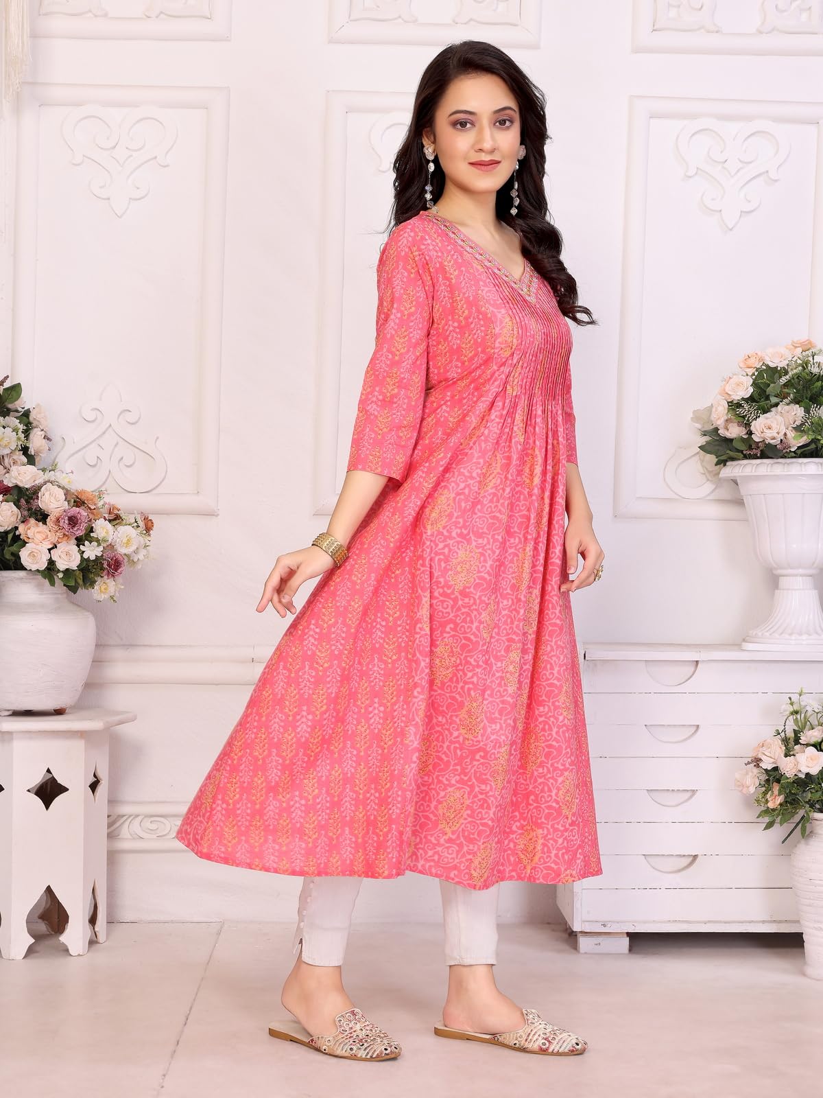 rangita Cotton Calf Length Embroidered Anarkali Kurti | Kurta for Women