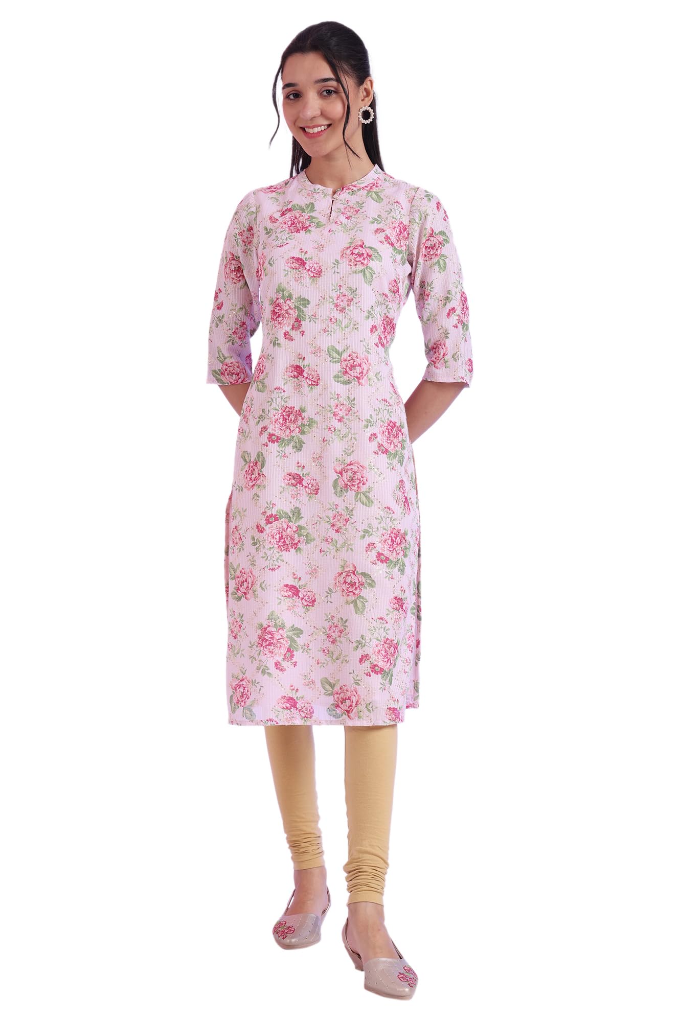 Aurelia Women's Pink Printed Straight Kurta (Size: 2XL)-A15655-509053