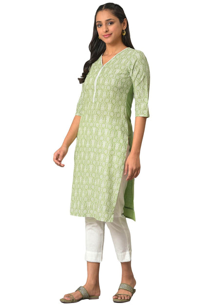 Aurelia WomenS Floral Printed Printed Regular Green Cotton Kurta