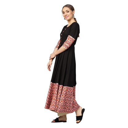Idalia Black Anarkali Kurta With Pink Jaal Print Border