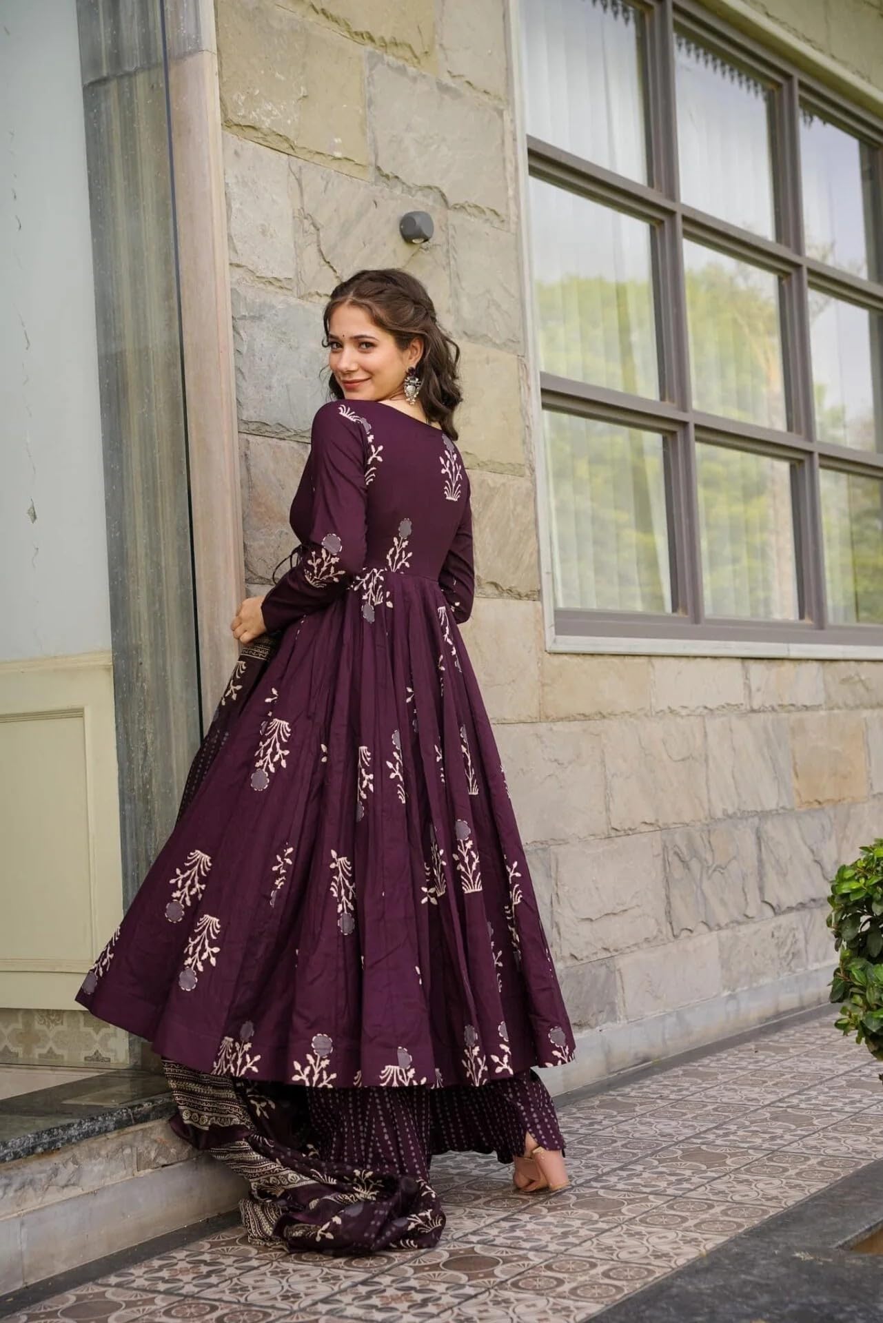 Wedani Rayon Anarkali Dress with Plazzo Pant for Women Wine