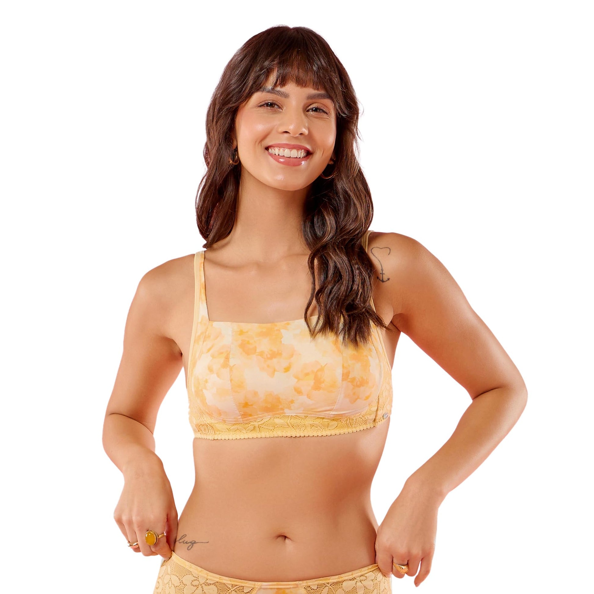 Enamor Womens Nylon Blend Wire Free Casual Padded Bra (F151_Golden Haze