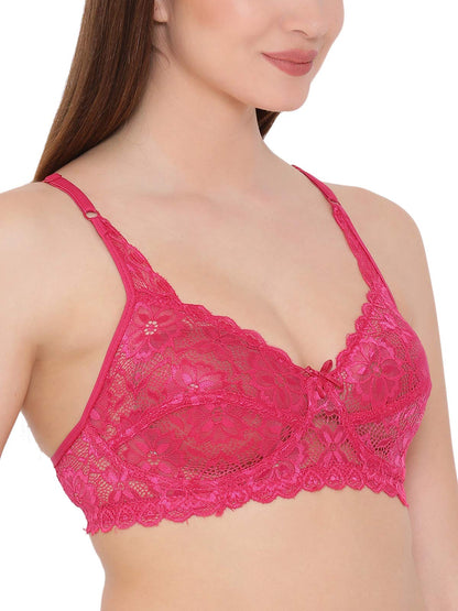 Clovia Womens Lace Non Padded Wire Free Full Coverage Bra Pink