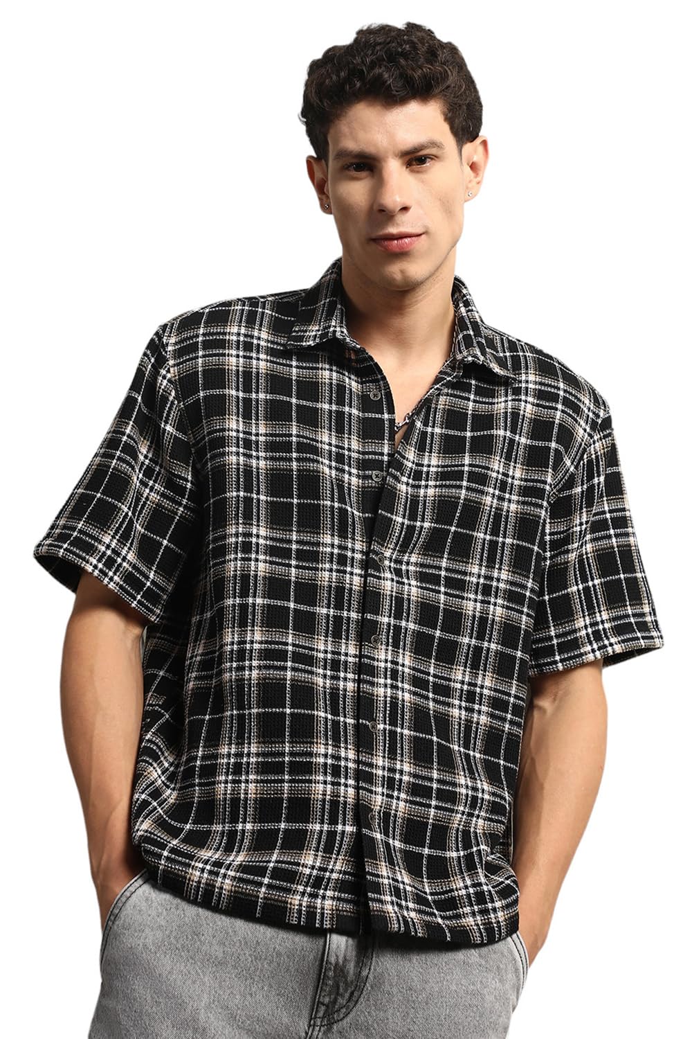 Hubberholme Men Summer Cotton Spread Collar Short Sleeves Oversized Casual Shirt 35
