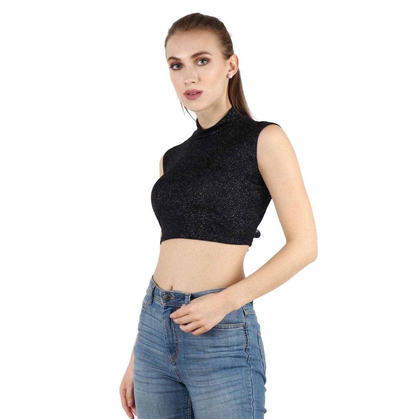 Popwings Casual Solid Sleeveless Crop Top For Women || Turtle Neck Summer Crop Top For Women || Crop Tops For Women Latest Fancy