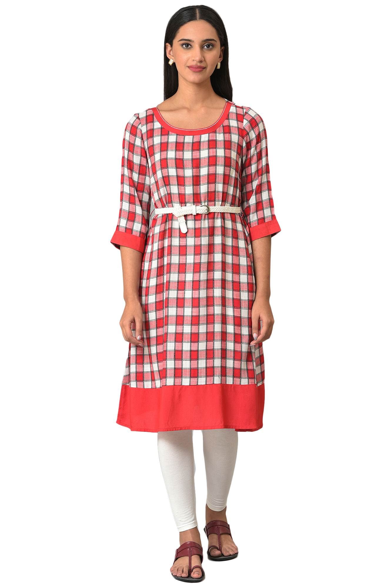 Aurelia Women's Checked Rayon Kurta