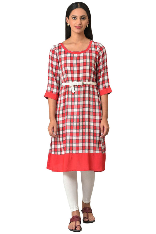Aurelia Women's Checked Rayon Kurta