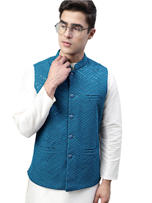 Jompers Mens Sequins Embroidered Rayon Waistcoat
