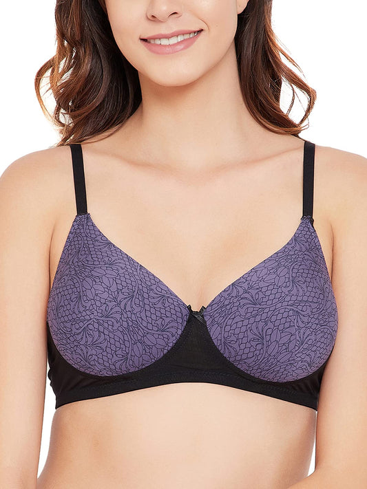Clovia WomenS Polyamide Printed Padded Demi Cup Wire Free Push-Up Bra (Br2023M15_Dark Purple_40B)