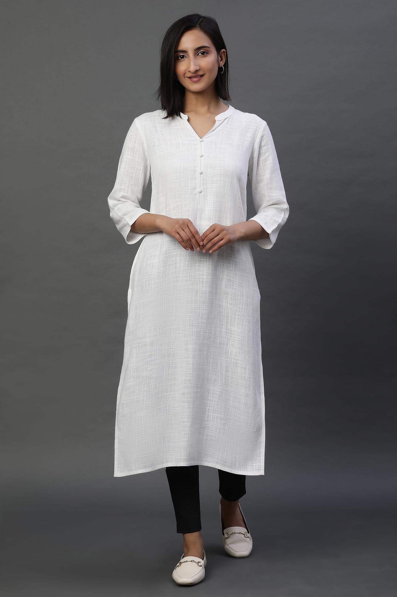Aurelia WomenS Rayon Regular Kurta (24Fea15023-606392_White