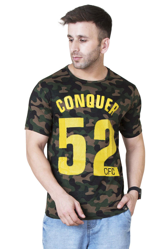 Veirdo Mens Cotton Regular Fit Short Sleeve Printed T-Shirt Camouflage