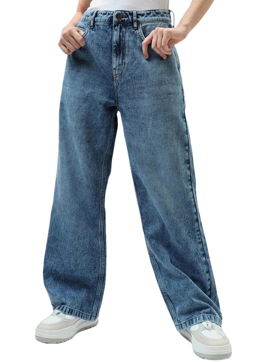 Bewakoof Womens Baggy Wide Leg Jeans_624271_Blue_32