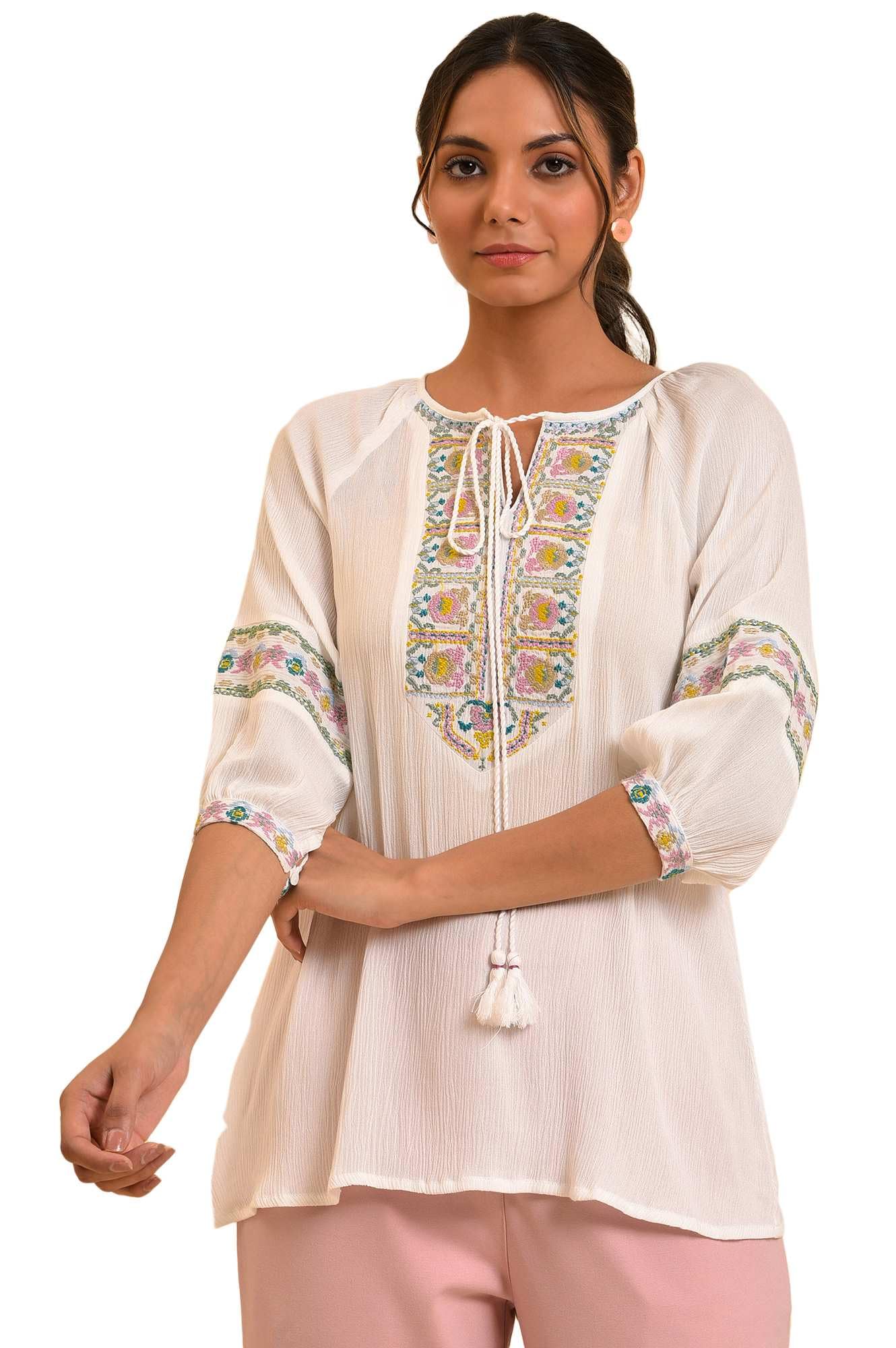 W for Woman Womens Regular Fit Top (23FEW31306-219913_Ecru