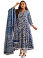 Gosriki WomenS Rayon Blend Anarkali Printed Kurta With Pant & Dupatta (Yutika Blue-Gs_L_Blue_Large)