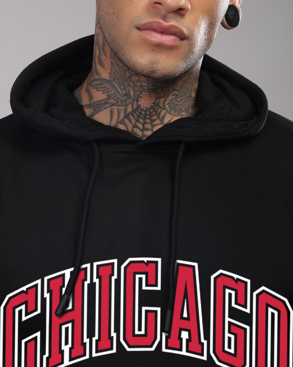 ADRO Men's Cotton Neck Hooded Sweatshirt (H24-CAGO-BL_Black