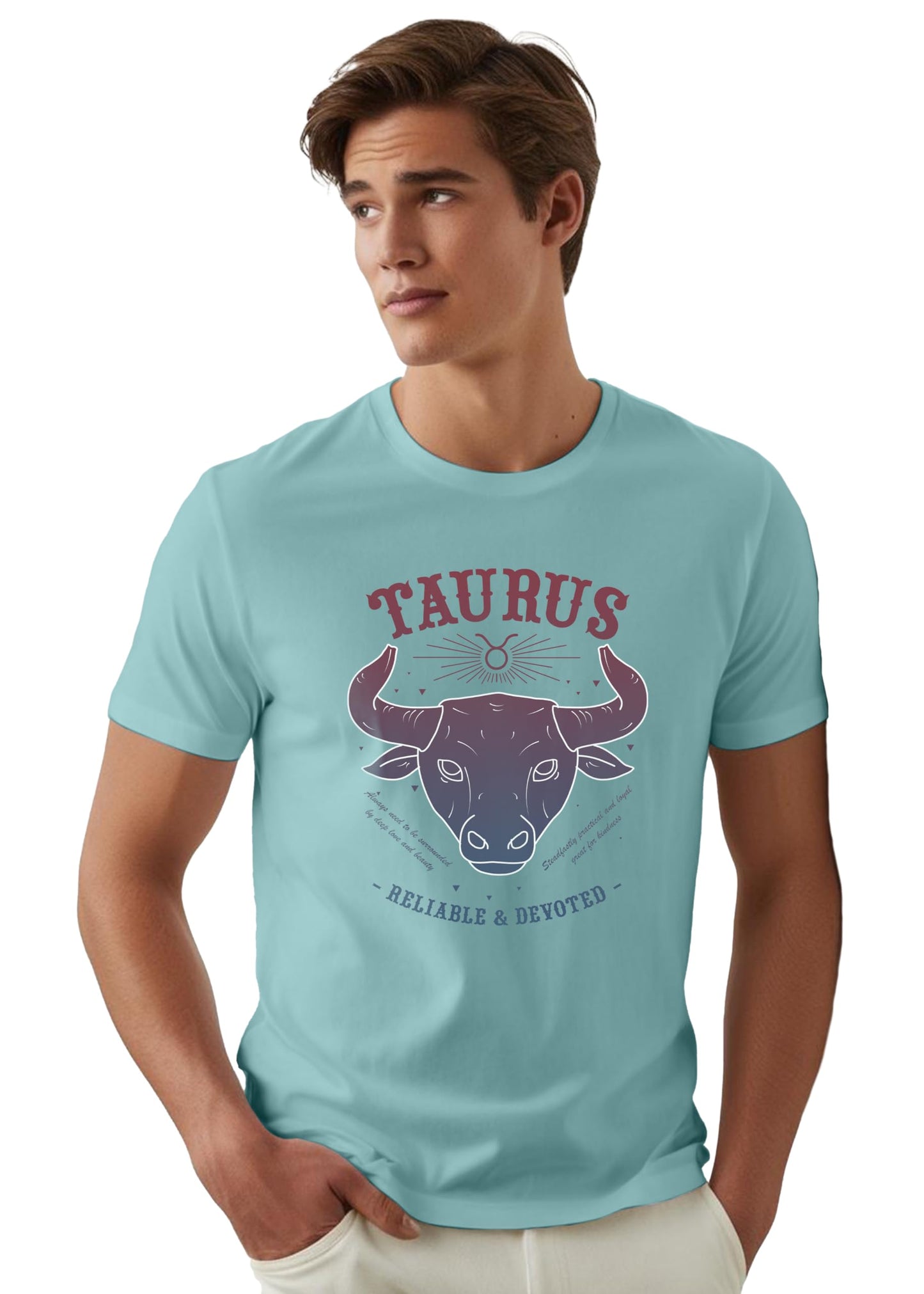 Peppyzone Mens Regular Fit T-Shirt (PZ-ZodiacTaurus6011_Sky Blue
