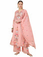Wedani Goergette Embroidered Kurta Set for Women Peach