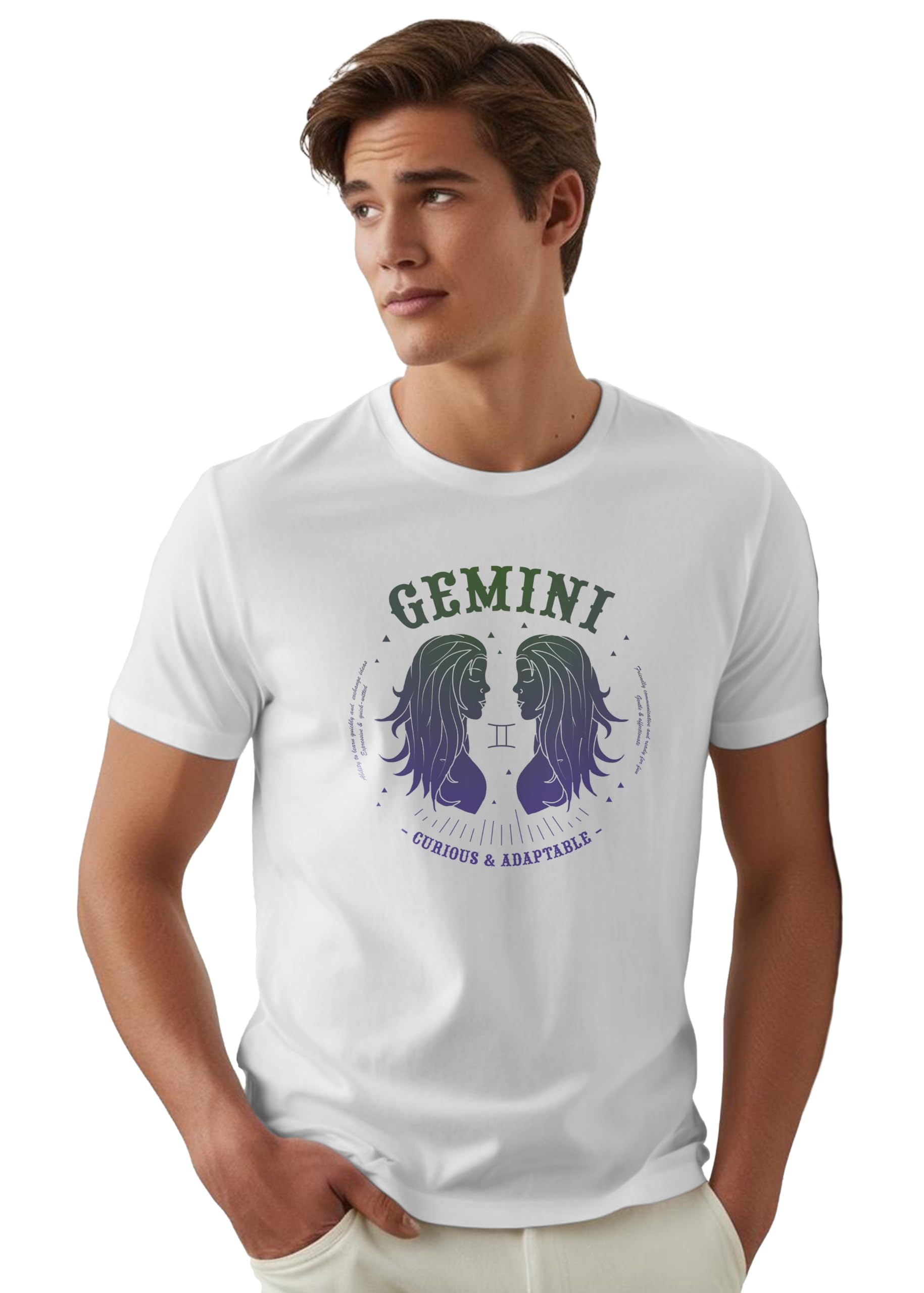 Peppyzone Mens Regular Fit T-Shirt (PZ-ZodiacGemini6005_White