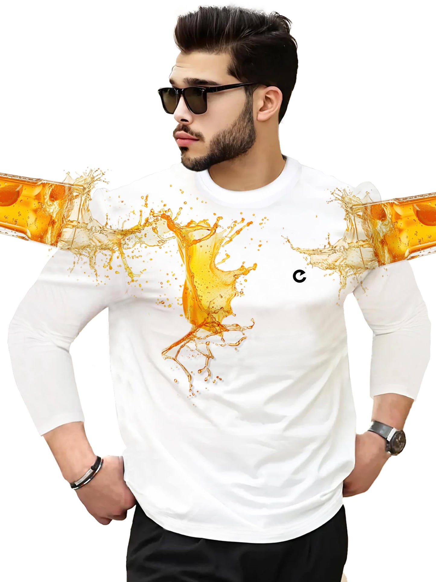 Noble Monk MenS Full Sleeve Round Neck Water Repellent T-Shirt | Comfort Dry Fit Tees | Soft Cotton Casual Tee For Everyday Wea