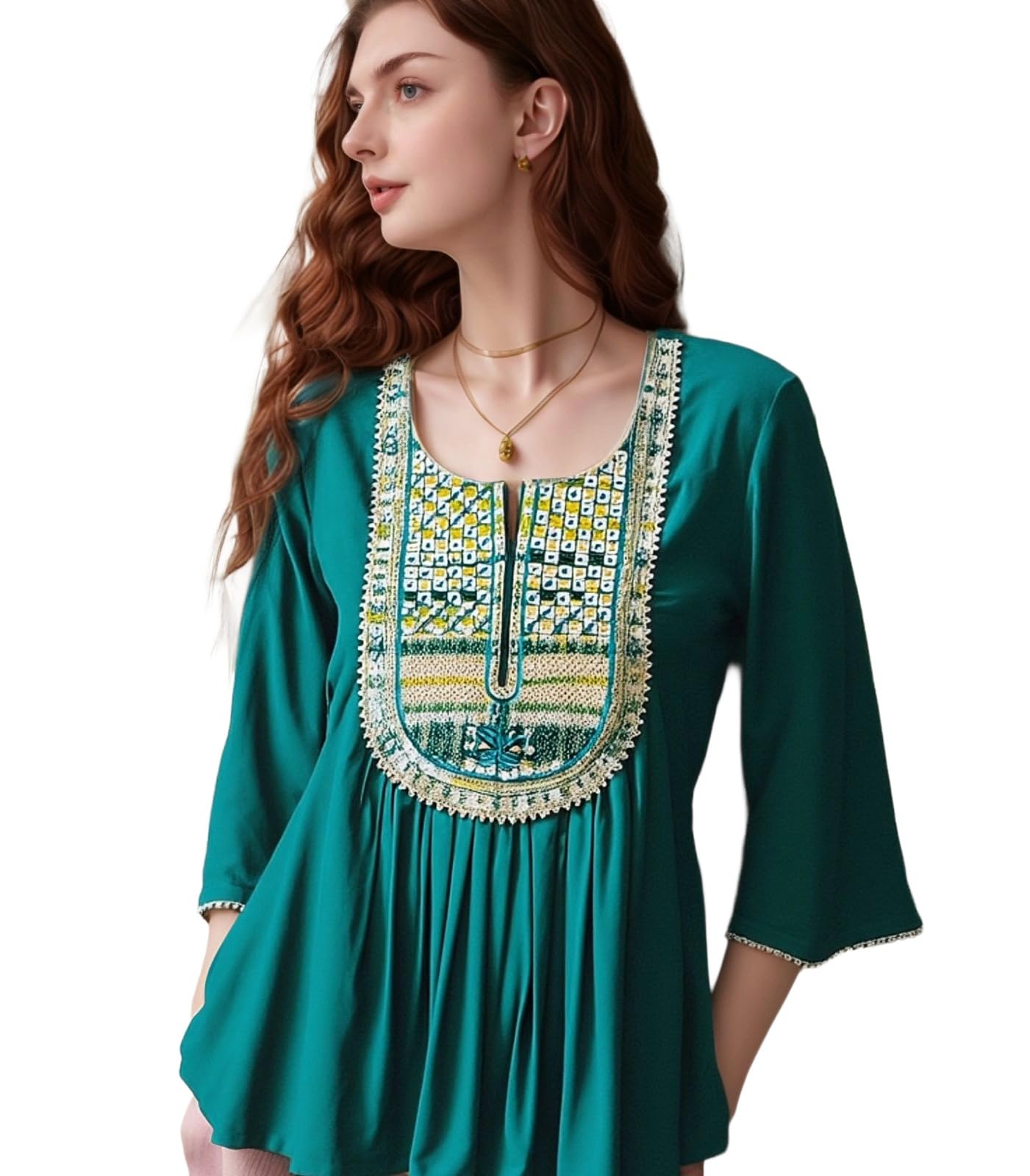ANNI Designer Womens Rayon Viscose Kurti, Stylish Fancy Tops for Women with Embroidery, 3/4 Sleeve (FRIYA RAMA_XL_Rama_X-Large)