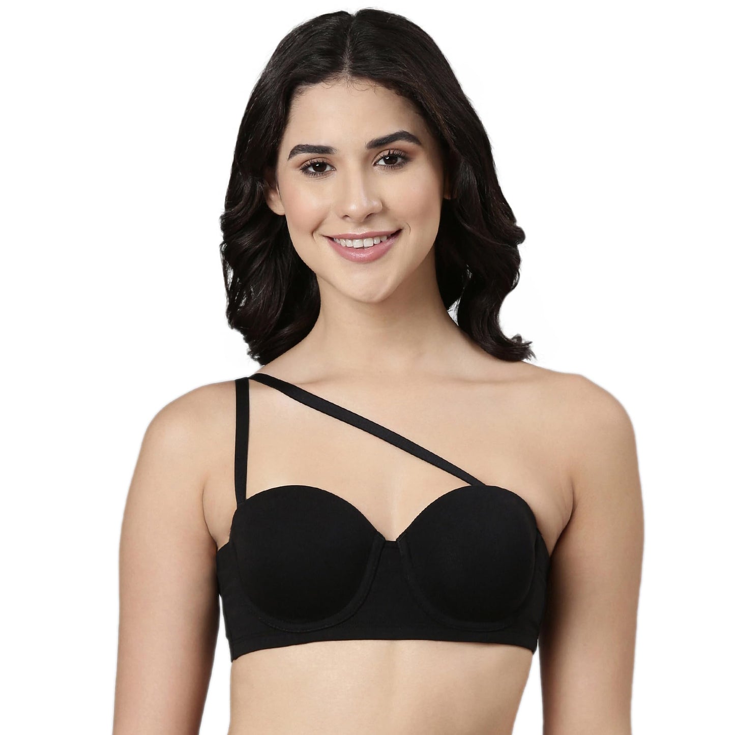 Enamor A078 Strapless Cotton Bra for Women- Full Coverage, Padded and Wired Black