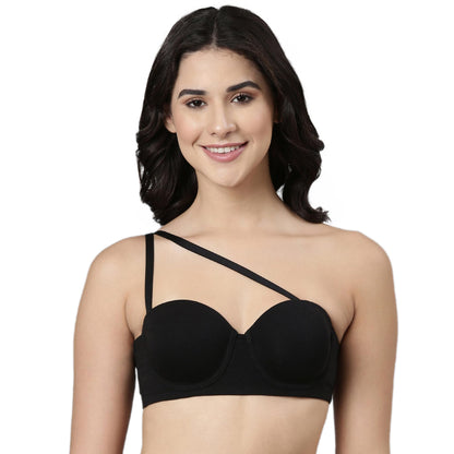 Enamor A078 Strapless Cotton Bra for Women- Full Coverage, Padded and Wired Black
