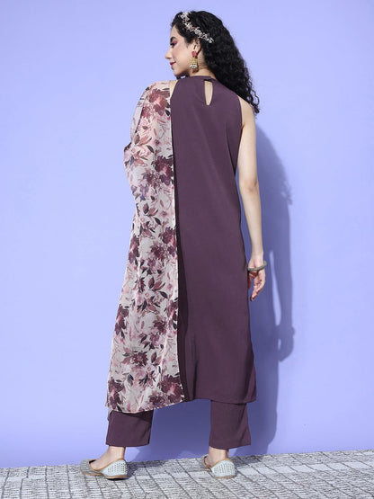 Varanga WomenS Crepe Regular Kurta Set (Nv_Vskd31467_Vardup1427_Purple