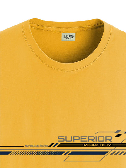 ADRO Men's Graphic Printed 100% Cotton T-Shirt - Regular Fit, Printed T-Shirts for Men (RN24-RAC-MU_Mustard)