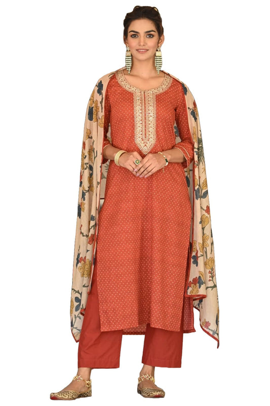 ANNI DESIGNER Womens Cotton Blend Printed Straight Kurta Pant with Printed Dupatta (Pradrarekha Red_L_Red_Large), Kurta Set
