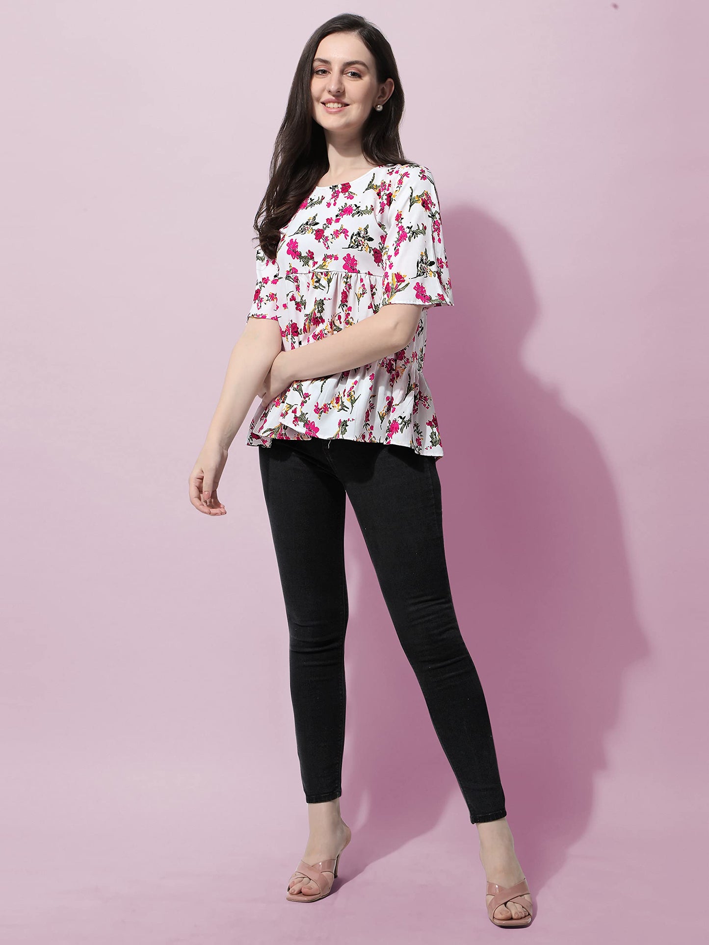 OOMPH! Peplum Tops for Women, White - mt383