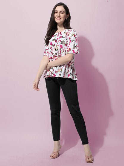 OOMPH! Peplum Tops for Women, White - mt383