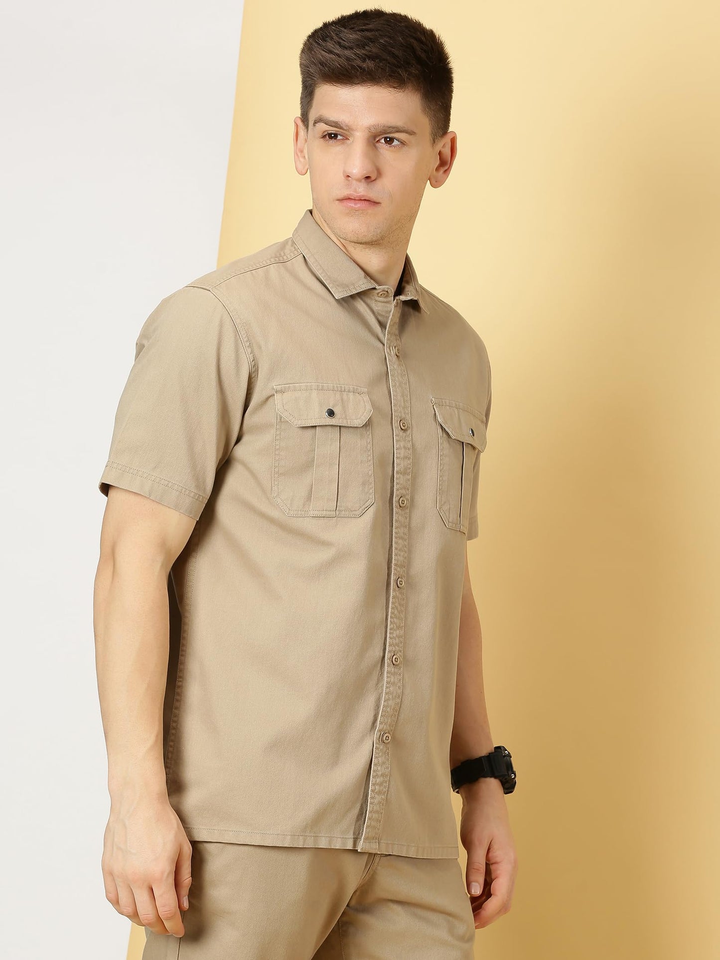 Thomas Scott Mens | Half Sleeve | Double Pockets | Solid | Regular Fit Plus Size | 100% Cotton | Spread Collar | Casual Shirts (