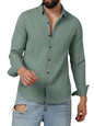 Finivo Fashion MenS Casual Cotton Plain Button Down Shirts Long Sleeve Textured Summer Beach Shirt For Men Green