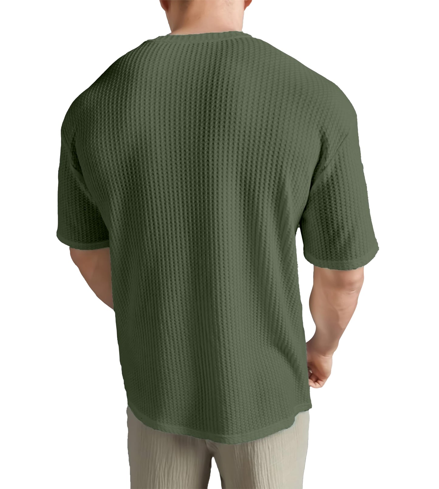 SHODOX Mens Solid Dotted Unique Design Oversized Tshirt for Men - Round Neck Loose Fit Drop Shoulder Mens T-Shirt Olive