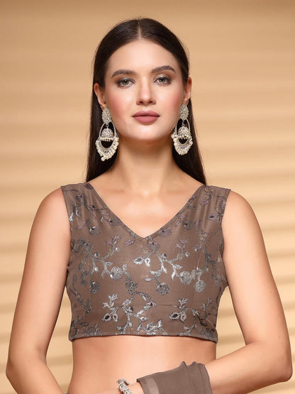 Oomph! Readymade Blouse For Women, Brocade, Sleeveless, V-Neck, Rbbl691