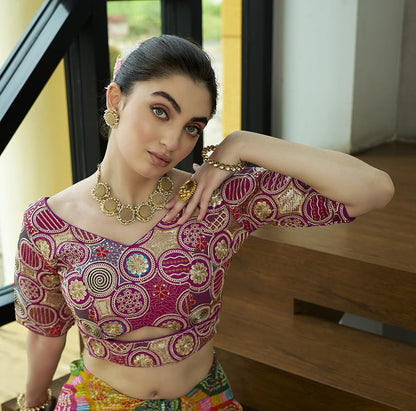 Pujia Mills WomenS Blouse Readymade Blouse Embroidery Multi Coding Gold Thread Blouses Handwork Wine Color Readymade Saree Blou