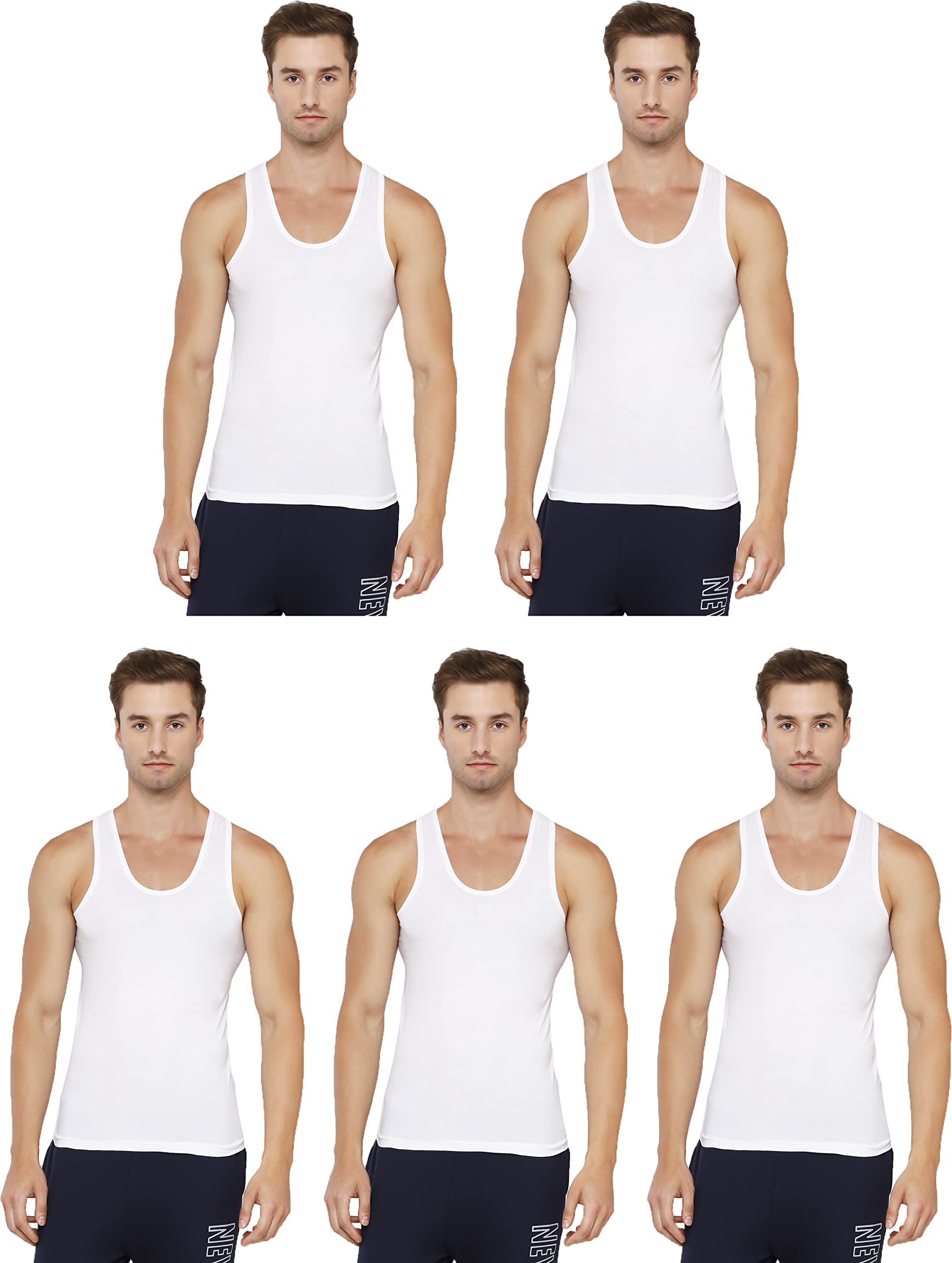 Rupa Mens Solid Regular Fit Vest (Jon_PO5_White