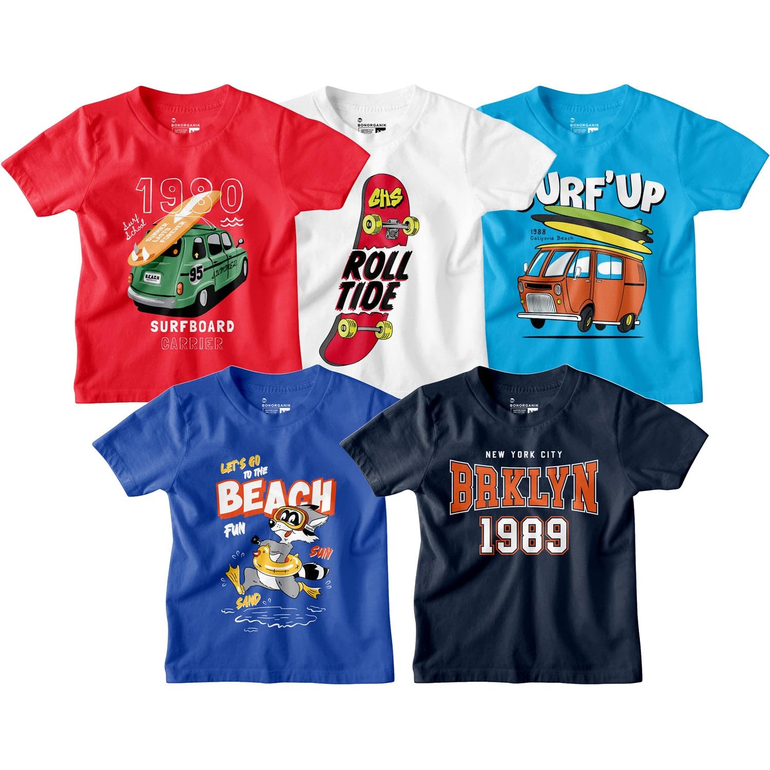 Bon Organik Boys Regular Fit T-Shirt (BON15063_Multi