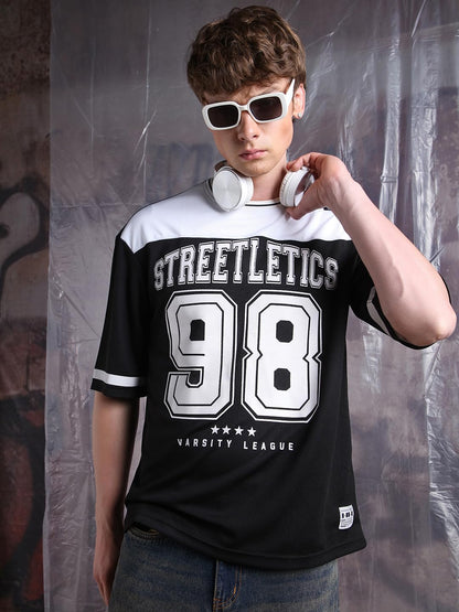 Hubberholme Men Printed Oversized Round Neck Half Sleeve Tshirts 125 Black
