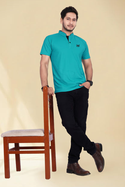 Baghadbillo MenS And BoyS Polyster T-Shirt With Mandarin Collared Neck Half Sleeves Closuer Button And Regular Fit | Polo T Sh