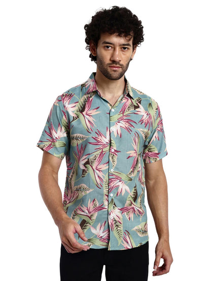 Greciilooks For Casual Stylish Printed Regular Fit | Men Formal Half Sleeve Shirt (Gl-Ms-6046_Light Green